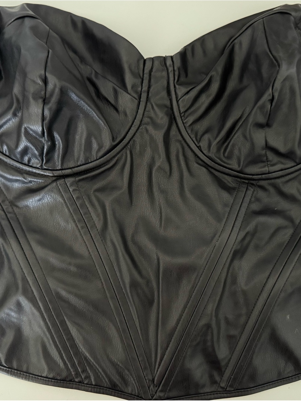 Fashion Nova Black Strapless Faux Leather Bustier Dress